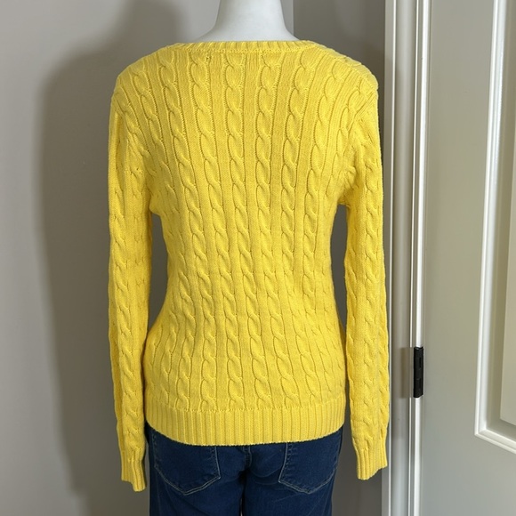 Polo Ralph Lauren Cable-Knit Cotton VNeck Sweater Yellow Pony Purple Sz L - Picture 7 of 11